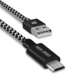  USB töltő- és adatkábel, microUSB, 200 cm, 2100 mA, cipőfűző minta, gyorstöltés, Dux Ducis K-ONE, fekete/fehér