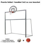 Anastasia & P-Sport Poarta fotbal handbal cu panou baschet TEGO 120x70 inel si plasa + minge fotbal si baschet Molten CADOU (FL5-2)