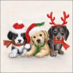 Ambiente Karácsonyi kutyás szalvéta 25x25 cm - 3 kutya sapkában sálban - Sweet Dogs (VR-32516855)