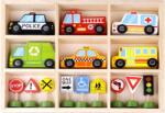 Tooky Toy Set de jucării din lemn - Cărucior cu indicatoare rutiere (110161)