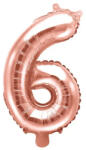 Partydeco Számos lufi 14" (35cm) fólia szám, számjegy 6 csak levegővel tölthető, Rosegold (LUFI406502)
