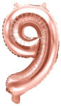 Partydeco Számos lufi 14" (35cm) fólia szám, számjegy 9 csak levegővel tölthető, Rosegold (LUFI174252)