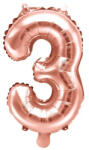 Partydeco Számos lufi 14" (35cm) fólia szám, számjegy 3 levegővel tölthető, rosegold (LUFI718913)