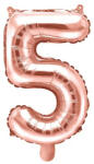 Partydeco Számos lufi 14" (35cm) fólia szám, számjegy 5 csak levegővel tölthető, Rosegold (LUFI754480)