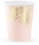 Partydeco Papírpohár 2, 2dl 6db Rózsaszín, Arany tollak (LUFI549003)