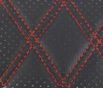 ART Material imitatie piele tapiterie romb cu gaurele negru cusatura rosie Cod: Y02NR (070621-41)