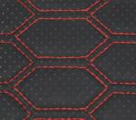 ART Material imitatie piele tapiterie hexagon cu gaurele negru cusatura rosie Cod: Y03NR (040621-58)