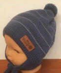  Minimanó téli kötött sapka pamuttal bélelve (46-48) kék csíkos