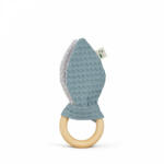 GRUNSPECHT Jucarie dentitie din bumbac cu inel din lemn, albastru, Grunspecht 571-V3