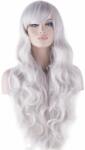 Női Ezüst Szürke Hosszú Hullámos Göndör Női Cosplay Paróka 80 cm