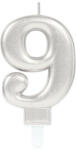 Amscan Silver, Ezüst számgyertya, tortagyertya 9-es (DPA9903697)