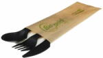 Snick Bio Set 50 tacamuri biodegradabile negre tris (cutit+furculita+lingura+servetel) din CPLA . amb. Hartie