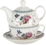 Clayre & Eef Set ceainic cu ceasca din portelan decor floral roz albastru Ø 16 cm x 15 cm x 15 h / 0.46 L (PIRTEFO)