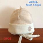  Vastag kötött fülvédős, megkötős sapka - Bézs tengerész (34-36 cm fejkörfogat)
