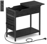 VASAGLE Oldal asztal / éjjeliszekrény - elektromos hálózati és USB csatlakozással (fekete)