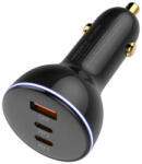 LDNIO C102 Car Charger, USB + 2x USB-C, 160W + USB to Lightning Cable (Black)
