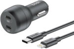 budi Car Charger, 2x USB-C, 40W, PD + USB-C to Lightning Cable (Black) - mobilehome