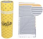 Hello Towels Prosop de plajă în cutie Hello Towels - Bali, 100 x 180 cm, 100% bumbac, gri-galben (10777) Prosop