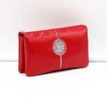 Lewitzky piros / lakk / matt / csillámos swarovski ezüst körköves triplacipzáras pénztárca