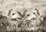 Consalnet Fekete-fehér trópusi levelek beton háttérel poszter, fotótapéta (256 x 184 cm) (C1-14531V4)