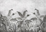 Consalnet Fekete-fehér trópusi levelek beton háttérel poszter, fotótapéta (256 x 184 cm) (C1-14532VEXXXL)