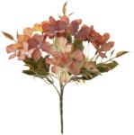  5 ágú hortenzia selyemvirág csokor, 24cm magas - Sárgás barna (AF052-01)