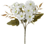  15 virágfejes, 5 ágú krizantém selyemvirág csokor, 25cm magas - Fehér (AF054-03)