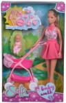 Simba Toys Papusa Simba Steffi in rochita roz si cu carucior bebe (105733067_RozCuRochita) Papusa