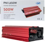 PNI Invertor de tensiune PNI L650W alimentare duala 12V/24V, iesire 230V, 500W, sinus modificat, mufa USB 5V 500mAh, cu clesti alimentare si mufa de bricheta inclusa (PNI-L650W-DV)