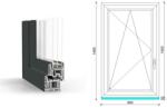  90x150 cm, bukó-nyíló, balos, antracit/fehér, háromrétegű üvegezésű GreenEvolution 76 B műanyag ablak