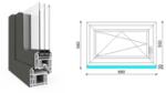  90x60 cm, bukó-nyíló, balos, antracit/fehér, háromrétegű üvegezésű EkoSun 70 CL műanyag ablak