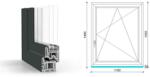  120x150 cm, bukó-nyíló, jobbos, antracit/fehér, háromrétegű üvegezésű GreenEvolution 76 B műanyag ablak