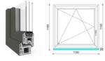  120x120 cm, bukó-nyíló, balos, antracit/fehér, háromrétegű üvegezésű EkoSun 70 CL műanyag ablak