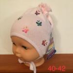  Kötött pamut akril megkötős, fülvédős sapka - Rózsaszín színes pillangó (40-42 cm fejkörfogat)