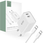 Tech-Protect C35W incarcator 2x USB-C 35W + cablu USB-C, alb