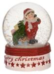  Hógömb Merry Christmas felirattal poly, üveg, 6, 8x6, 8x8, 5 cm, piros-fehér, kék csomag mellette