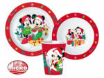 Mickey, Minnie Disney Minnie and Mickey Karácsonyi étkészlet, micro műanyag szett, pohárral 260 ml