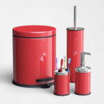 SMR Professional Hygiene Set complet de 4 piese din inox colorat pentru baie - Rosu Cos de gunoi