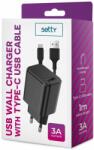  setty. hálózati töltő 1x USB 3A fekete + USB-C kábel 1, 0 m (GSM106087)