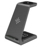 Techsuit - Vezeték nélküli töltőállomás 3 az 1-ben (T3) - telefonhoz / AirPodokhoz / Galaxy Watchhoz, 10 W C típusú kábellel - fekete (KF2313366)
