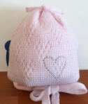  Minimanó téli kötött sapka pamuttal bélelve (34-36) rózsaszín szívecske - babyshopkaposvar