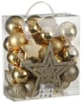 Xmas Karácsonyi függődísz-gömb készlet csúcsdísszel, 40 db, törhetetlen műanyag, arany (XEH25221170)