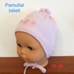  Vastag kötött baba sapka pamut béléssel - Rózsaszín elöl strasszköves virágdíszítés (36-38 cm fejkörfogat)