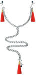 Lovetoy Nipple Clit Tassel Clamp With Chain - mellcsipesz (ezüst-piros)