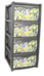 GIMI GYM Dulap gri pentru depozitare, din plastic, 4 sertare, model cu floricele mici multicolore (565093florimultimaro) Garderoba