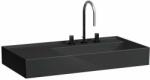 Laufen Kartell LAUFEN Mosdó bal oldali pulttal, rejtett túlfolyóval, a mosdó alja csiszolt, három csaplyukkal, túlfolyónyílás nélkül, Fényes fekete H8183390201581 (H8183390201581)