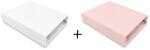 Qmini_SP Set 2 cearceafuri cu elastic, Qmini, Pentru patut leagan sau patut co-sleeper, 90x50 cm, Din bumbac, Material certificat Oeko Tex Standard 100, White and Powdery Pink (6426972024006)
