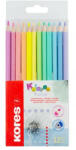 Kores Színes ceruza készlet, háromszögletű, KORES "Kolores Pastel", 12 pasztell szín (IK93311) - fapadospatron