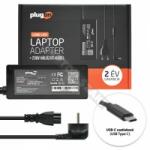 PlugOn 20V 3.25A // 15V 3A // 9V 2A // 5V 2A (65W) USB-C (Type-C) töltő (Plugon-ADLX65YDC3A)