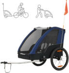 Polisport kerékpáros utánfutó max 2 gyermek szállítására, rugós lengéscsillapítás, 2 kerékpár adapterrel a csomagban, futó-szett nélkül, kék/ezüst